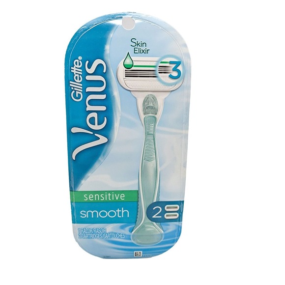 Gillette Venus Razor 3pk Bundle Sensitive Smooth Razor +2 Cartridges Skin Elixir - Picture 2 of 5